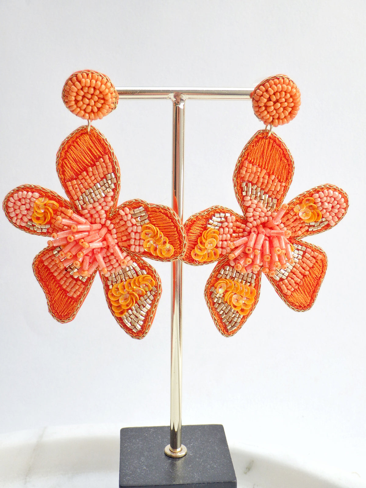 🦞 Ohrringe - Orange Perlenblüte