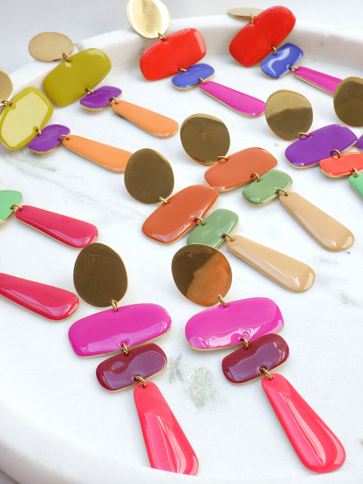 ☀️ Ohrringe - Emaille-Hänger Braun/Grün/Beige