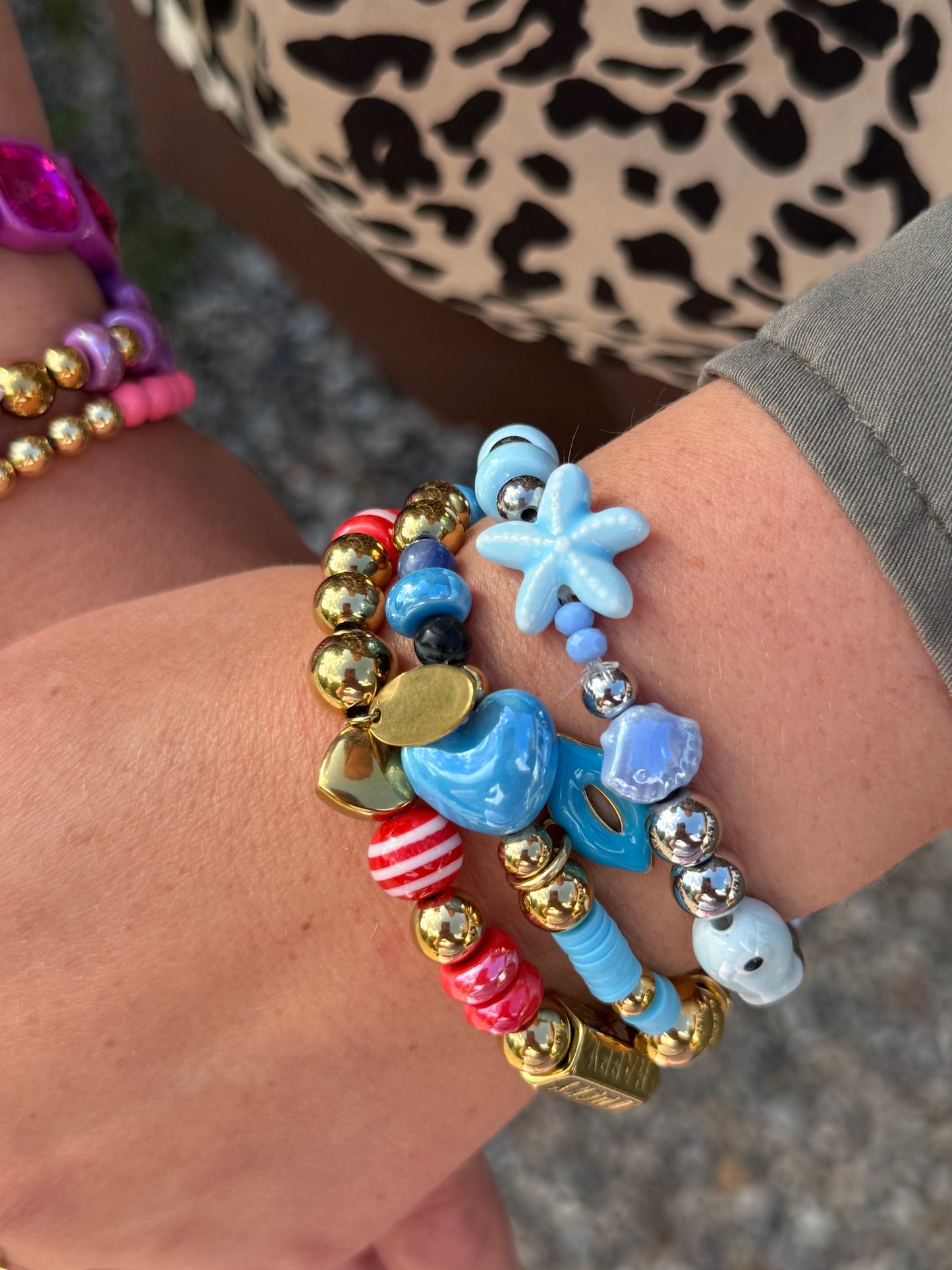 SALE - Glücks-Armband - Blau/Gold mit Glücksklee & Smiley