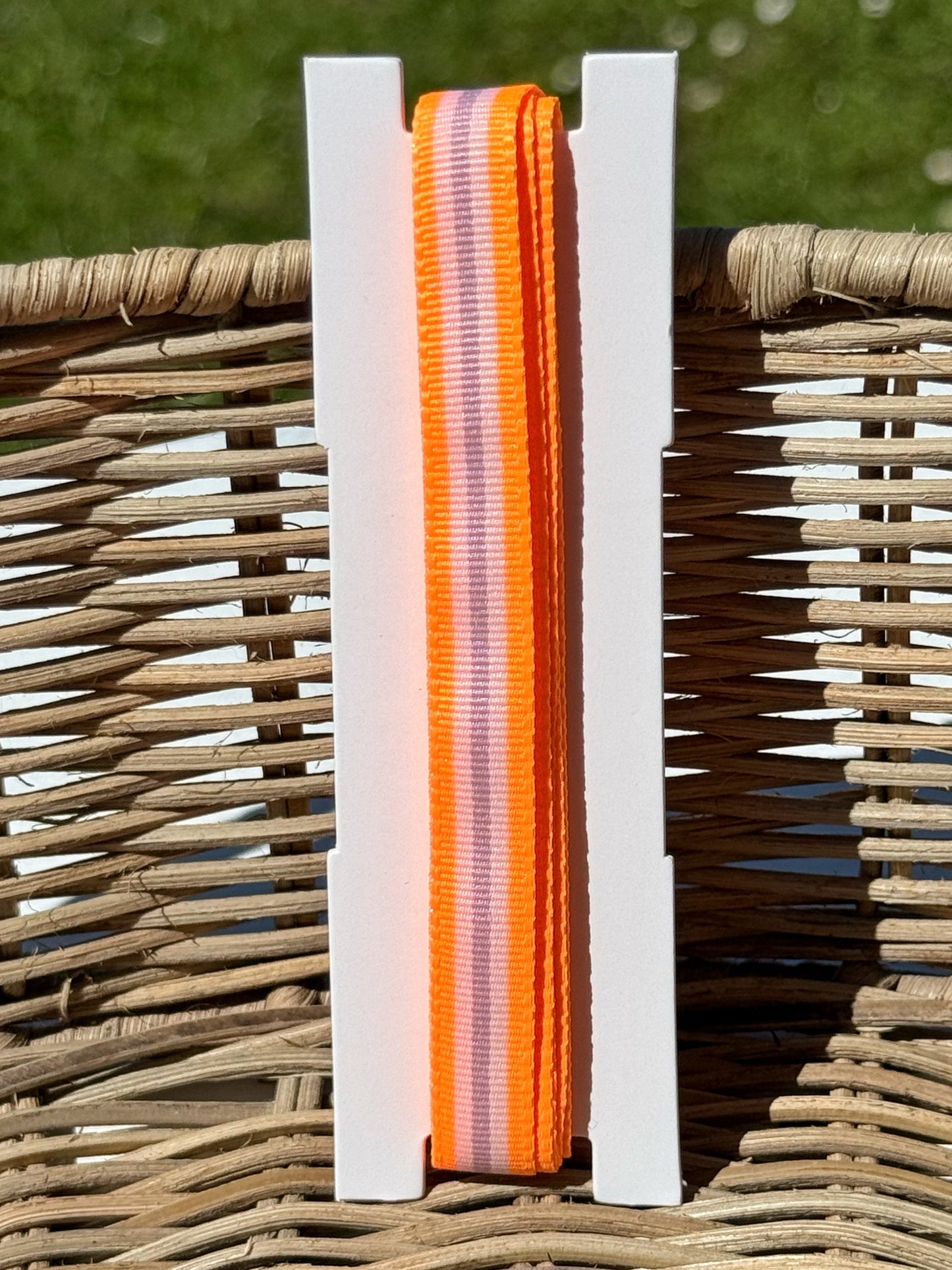 Paper Poetry Webband - Neonorange/Grau gestreift - schmal