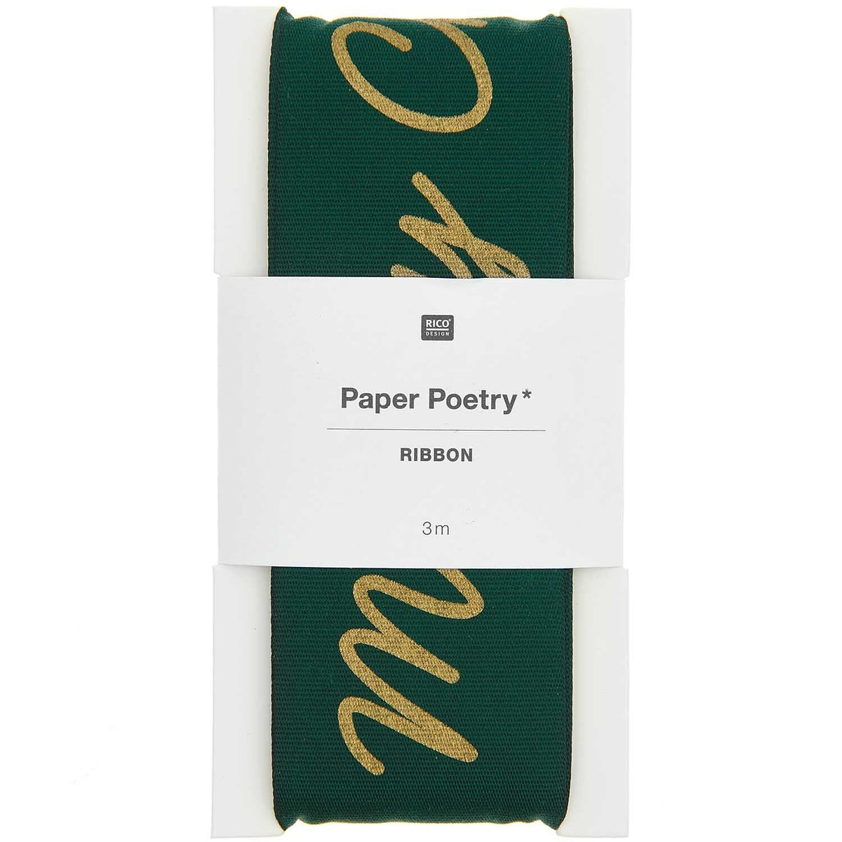 Paper Poetry Taftband - Dunkelgrün-Gold mit Merry Christmas Schriftzug