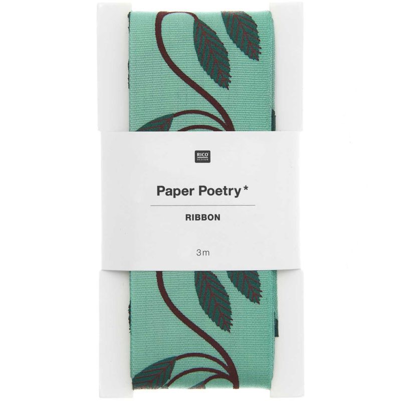Paper Poetry Taftband - Türkis-Grün Blumenranken