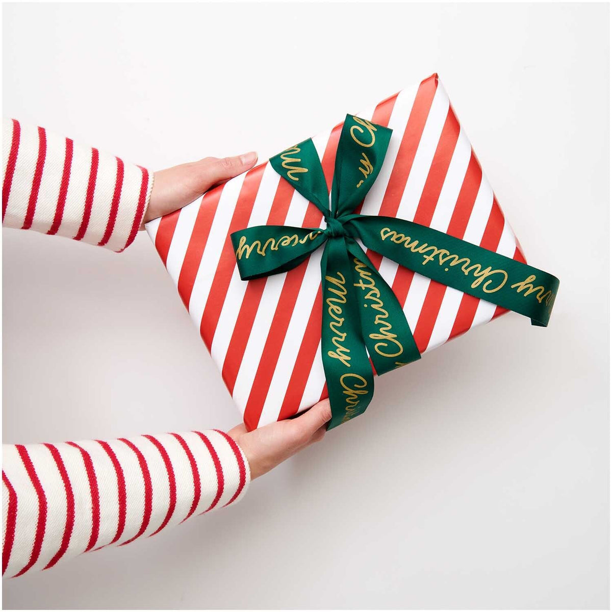 Paper Poetry Taftband - Dunkelgrün-Gold mit Merry Christmas Schriftzug
