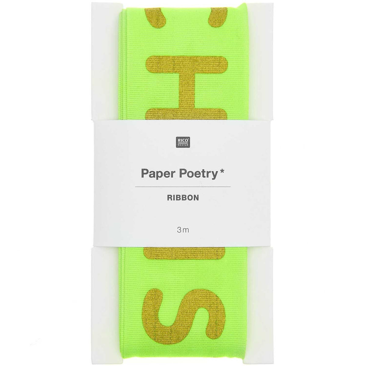 Paper Poetry Taftband - Neongrün-Gold mit Merry Christmas Schriftzug