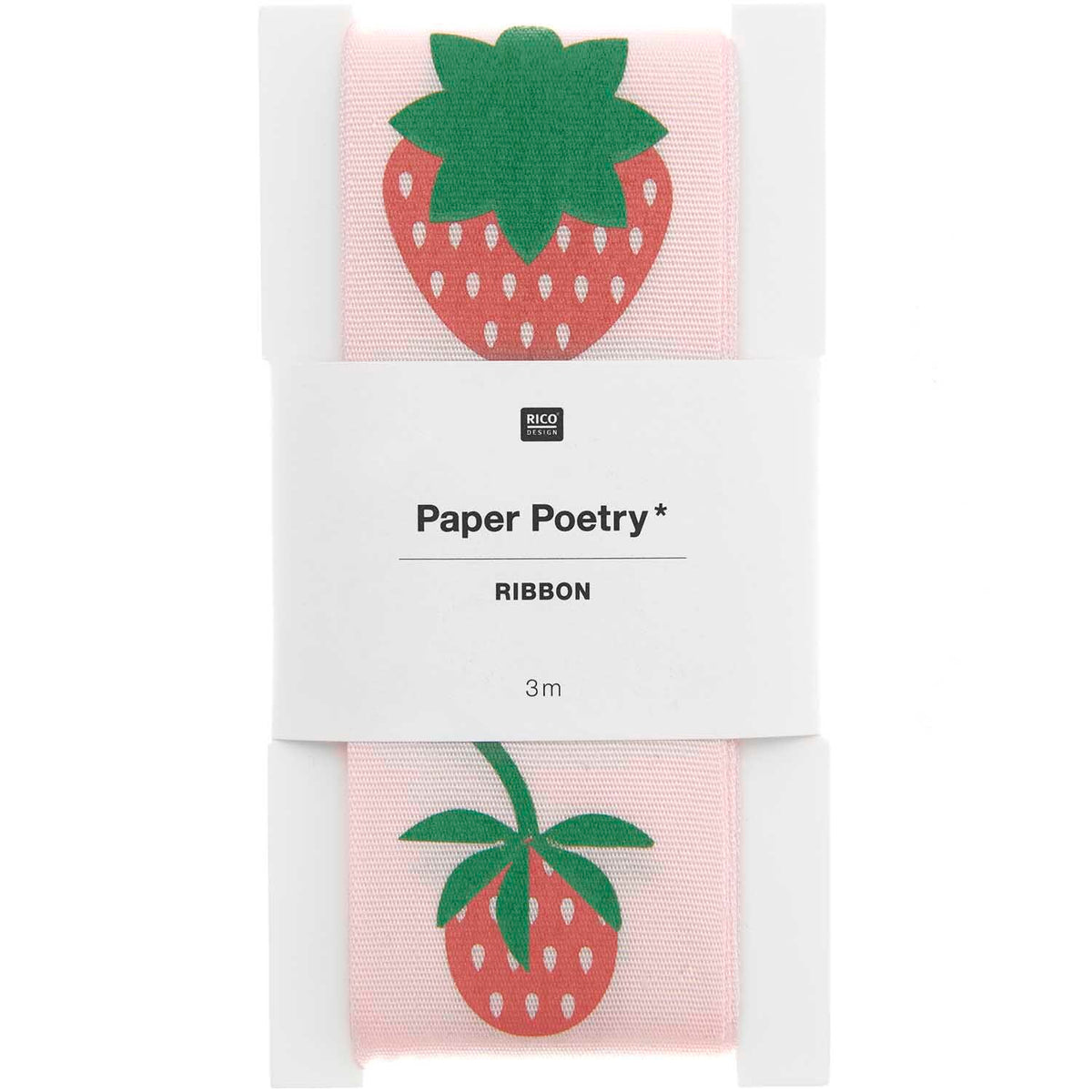 Paper Poetry Taftband - Rosa-Rot-Grün mit Erdbeeren