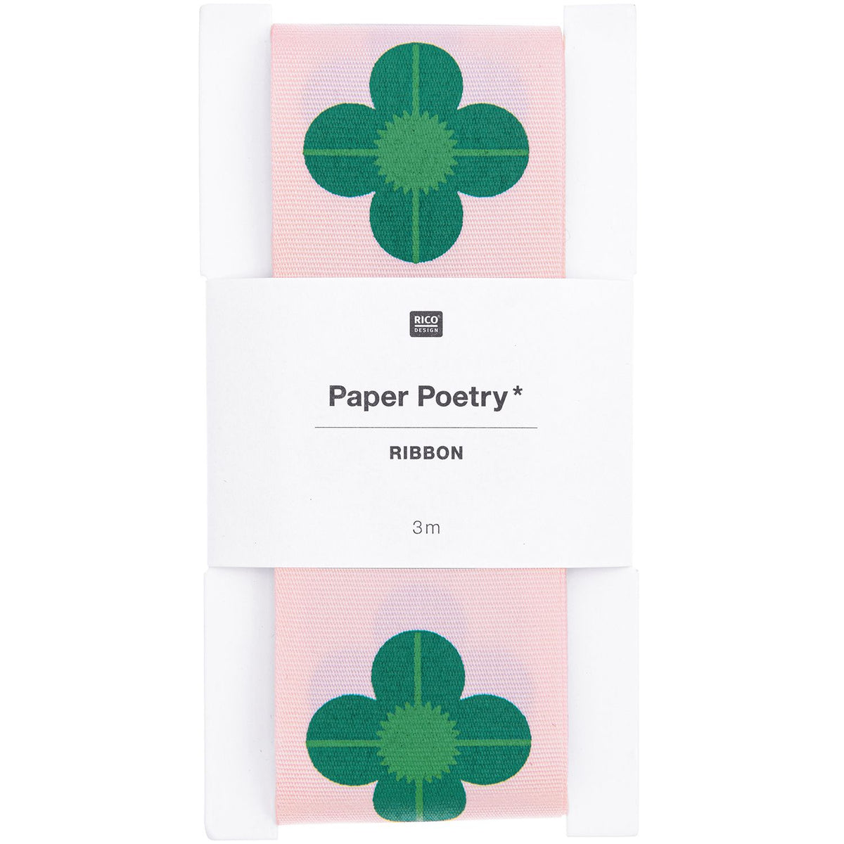 Paper Poetry Taftband - Rosa-Grün mit Kleeblättern