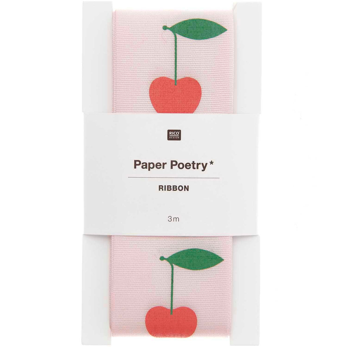 Paper Poetry Taftband - Rosa-Rot-Grün mit Kirschen