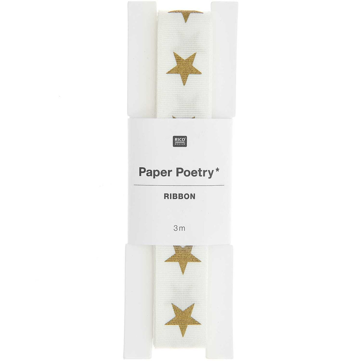 Paper Poetry Taftband - Weiss-Gold mit Stern - Schmal