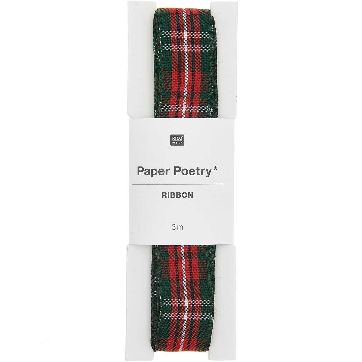 Paper Poetry Webband - Rot-Dunkelgrün-Weiss kariert - Schmal
