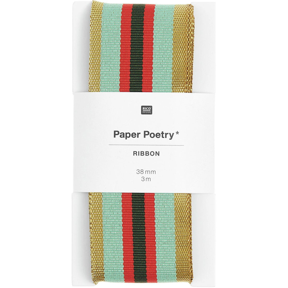 Paper Poetry Webband - Grün/Rot/Blau/Gold gestreift
