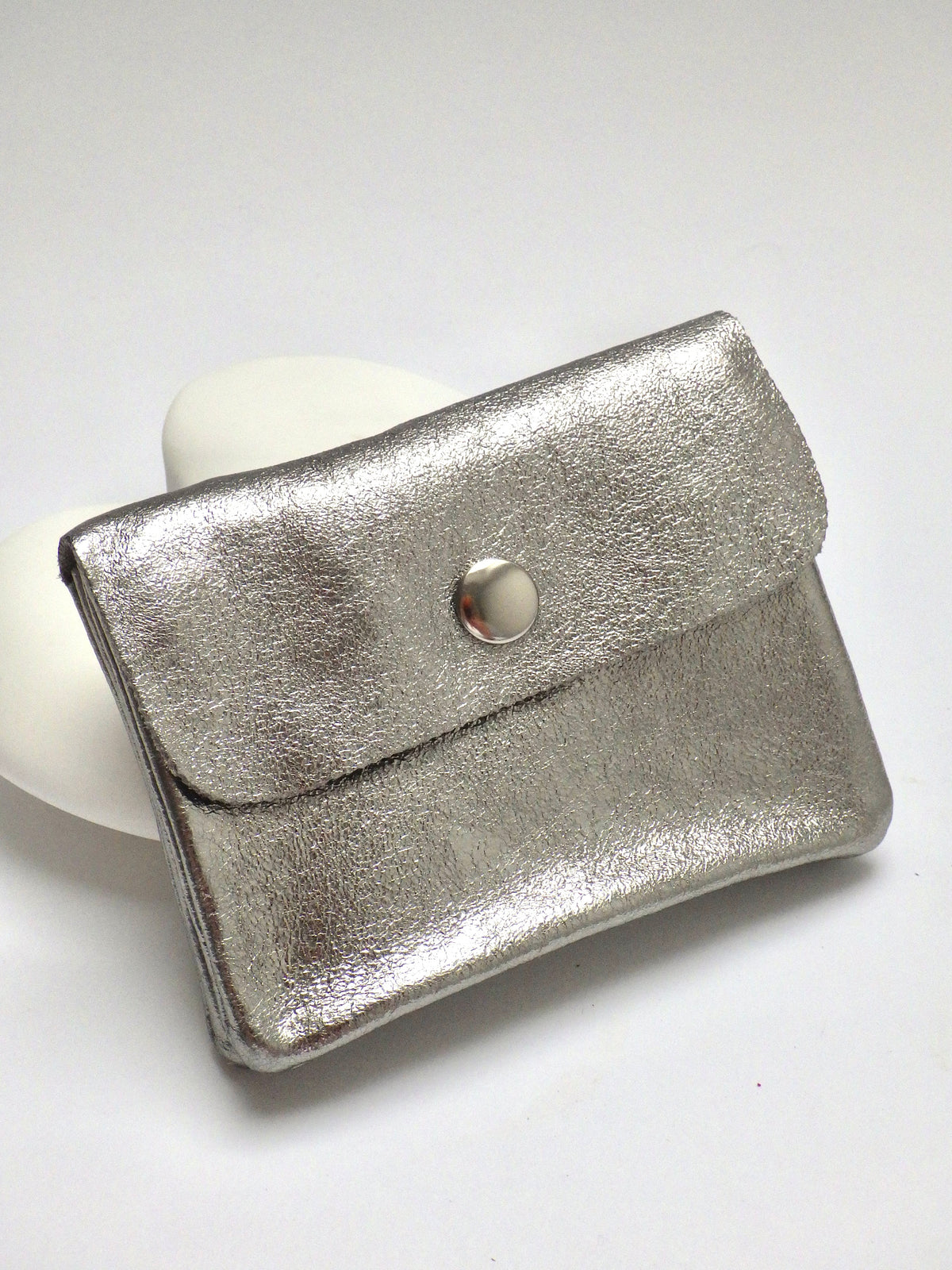 Leder-Portemonnaie - Stahl Metallic