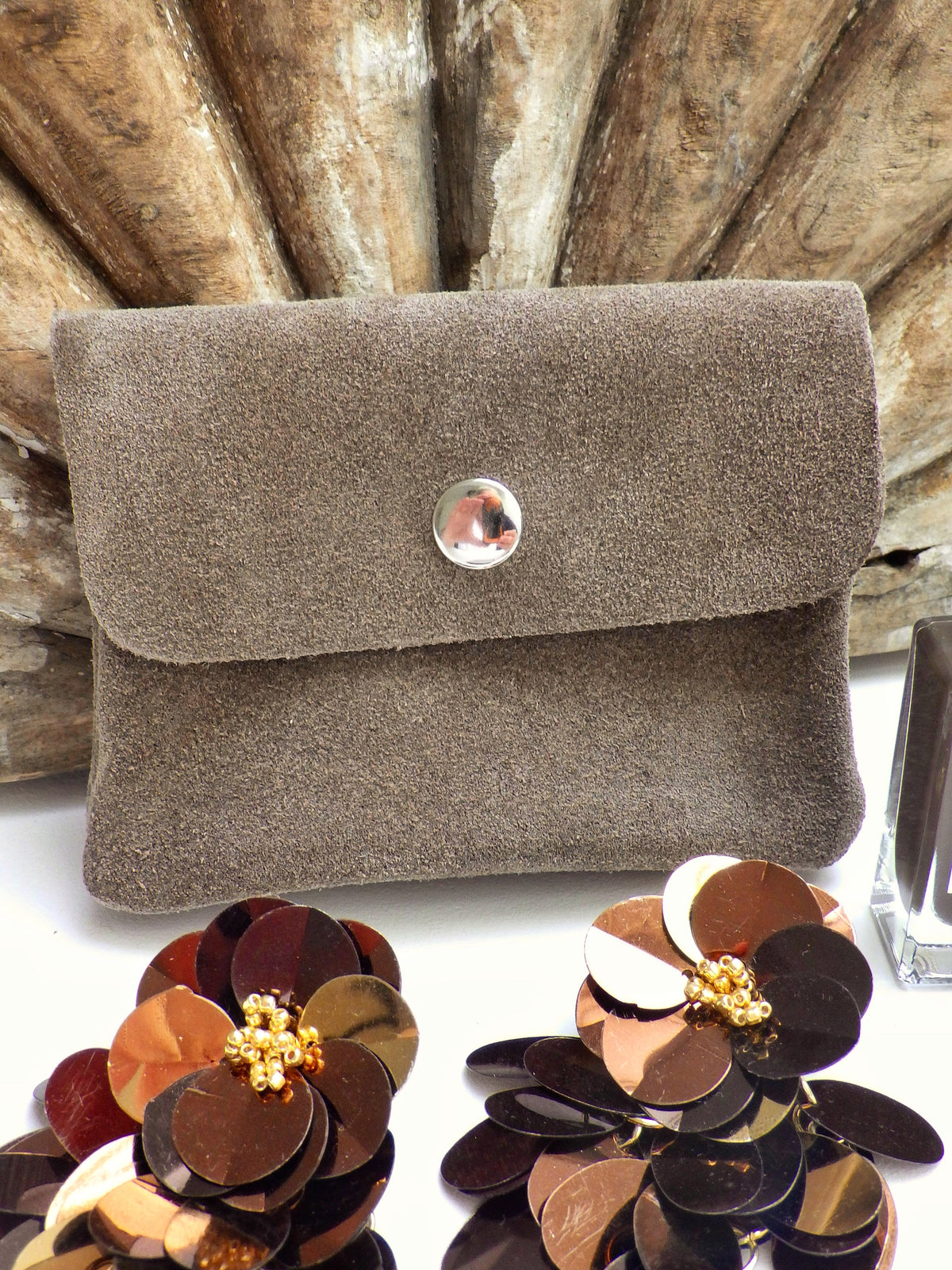 Leder-Portemonnaie - Wildleder Taupe