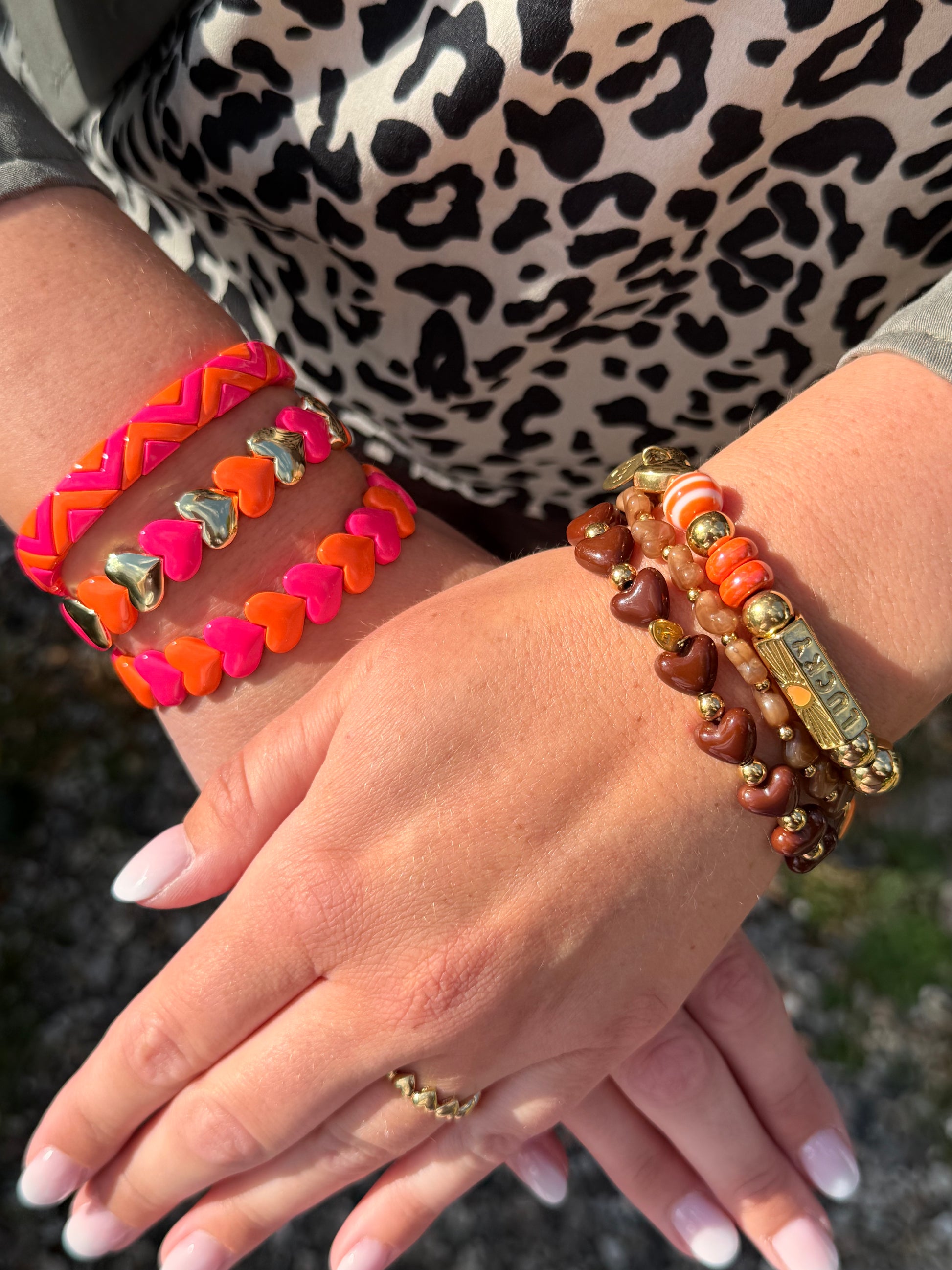 SALE - Glücks-Armband - Orange/Gold mit Glücksklee & Smiley