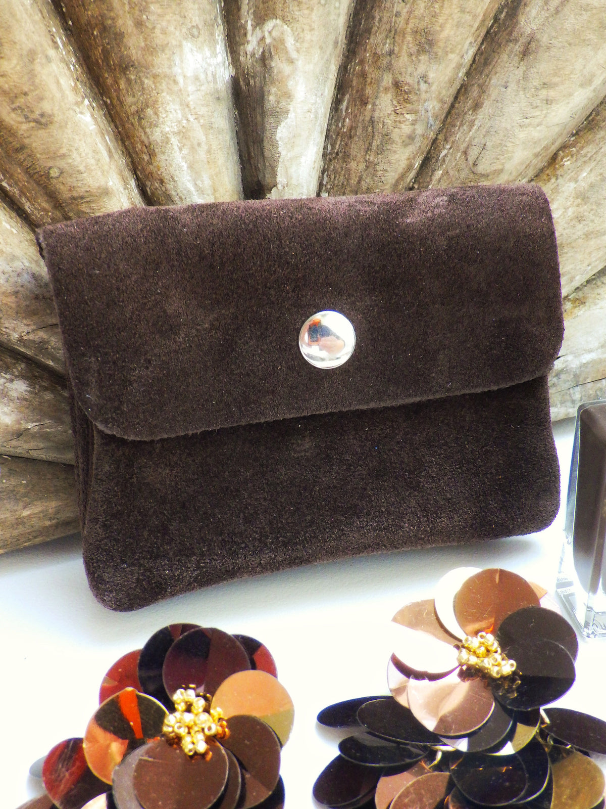 Leder-Portemonnaie - Wildleder Schokobraun