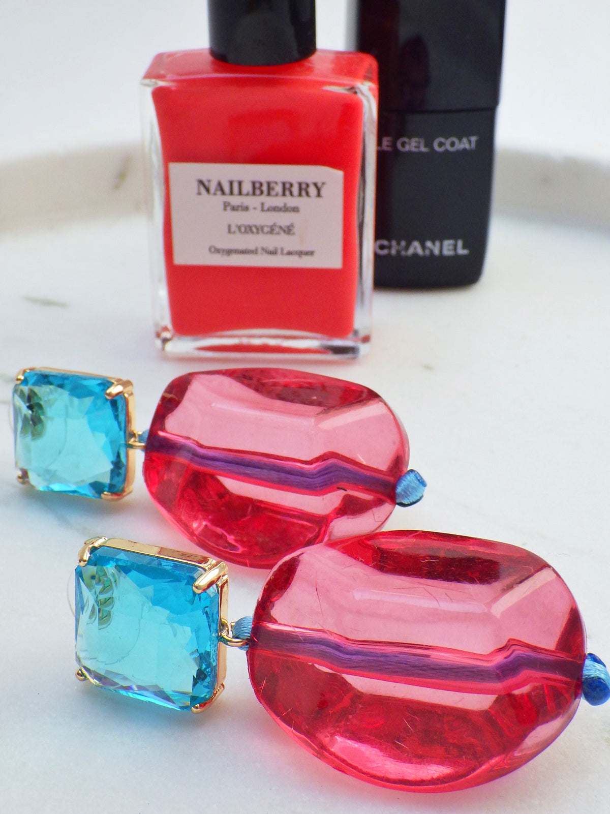 SALE - Ohrringe - „Klunker“ Blau/Pink