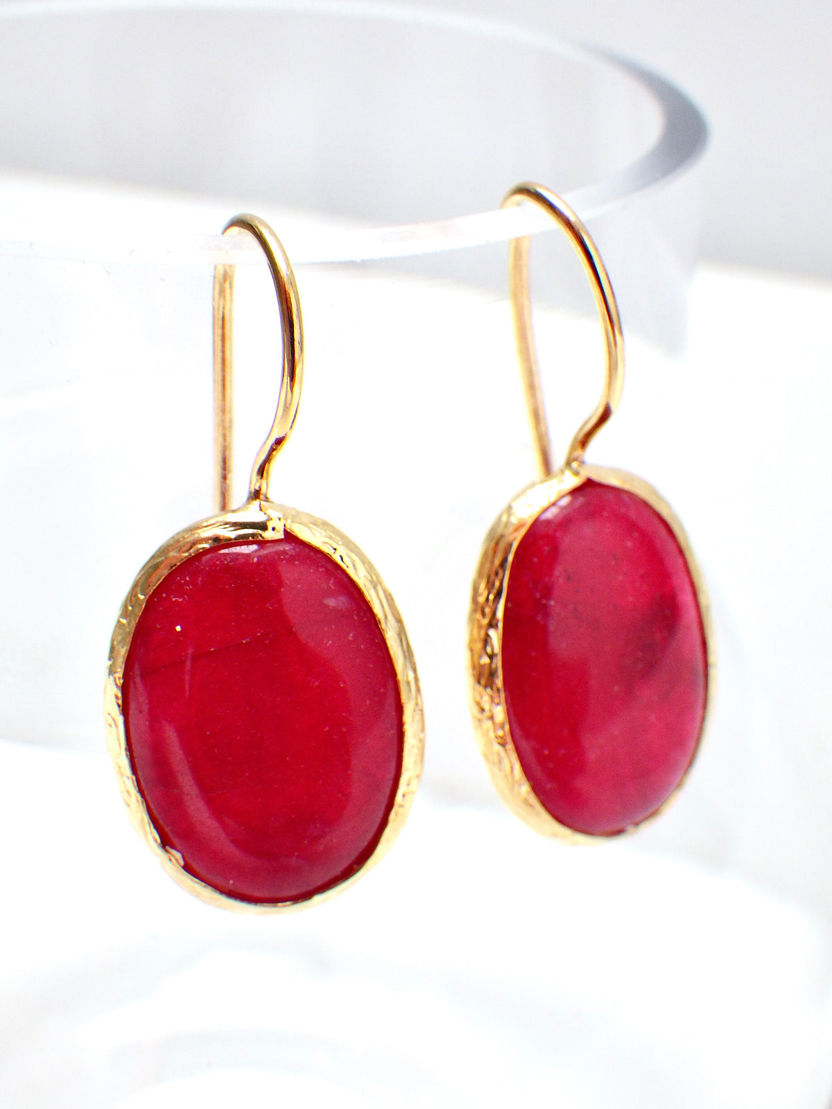 SALE - Ohrringe Roter Echtstein Hänger #19