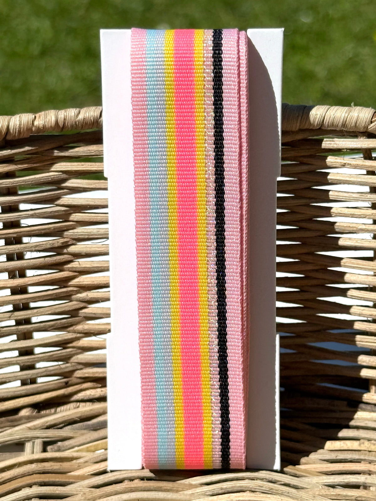 Geschenke Webband - Neonpink/Rosa/Hellblau gestreift