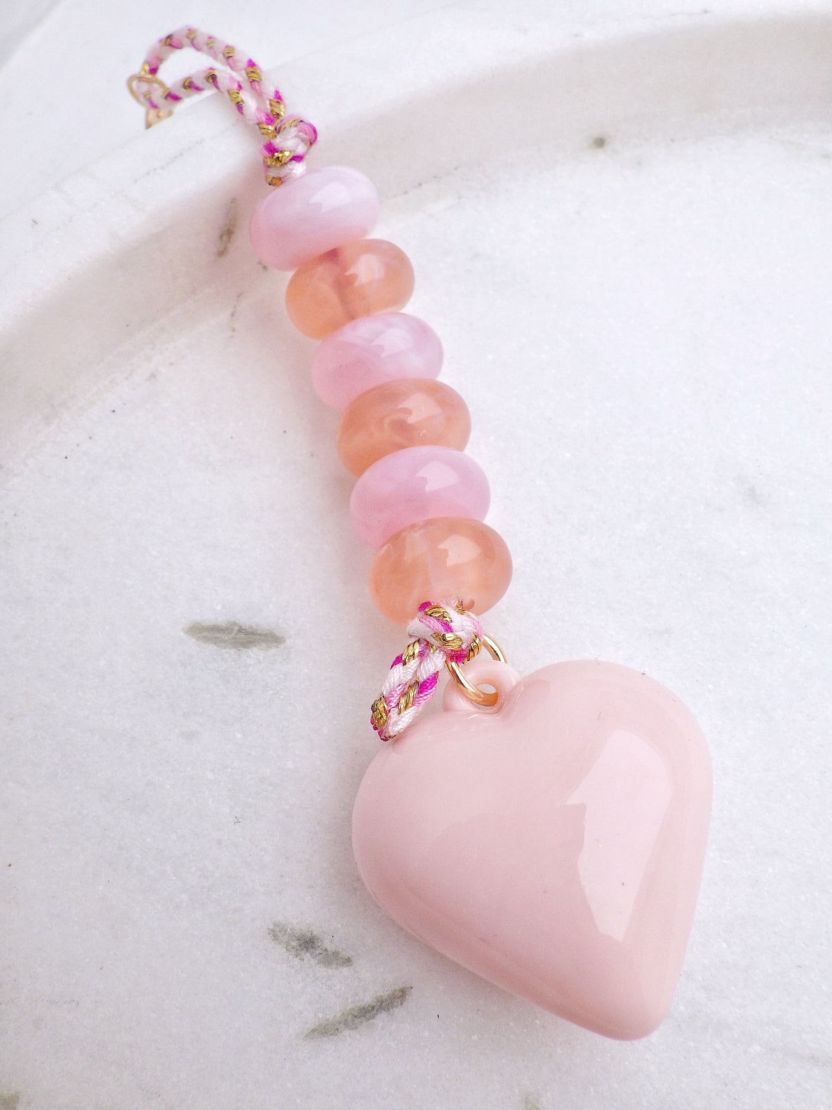 Taschen / Schlüsselanhänger - Perlenanhänger mit Herz - Rosa