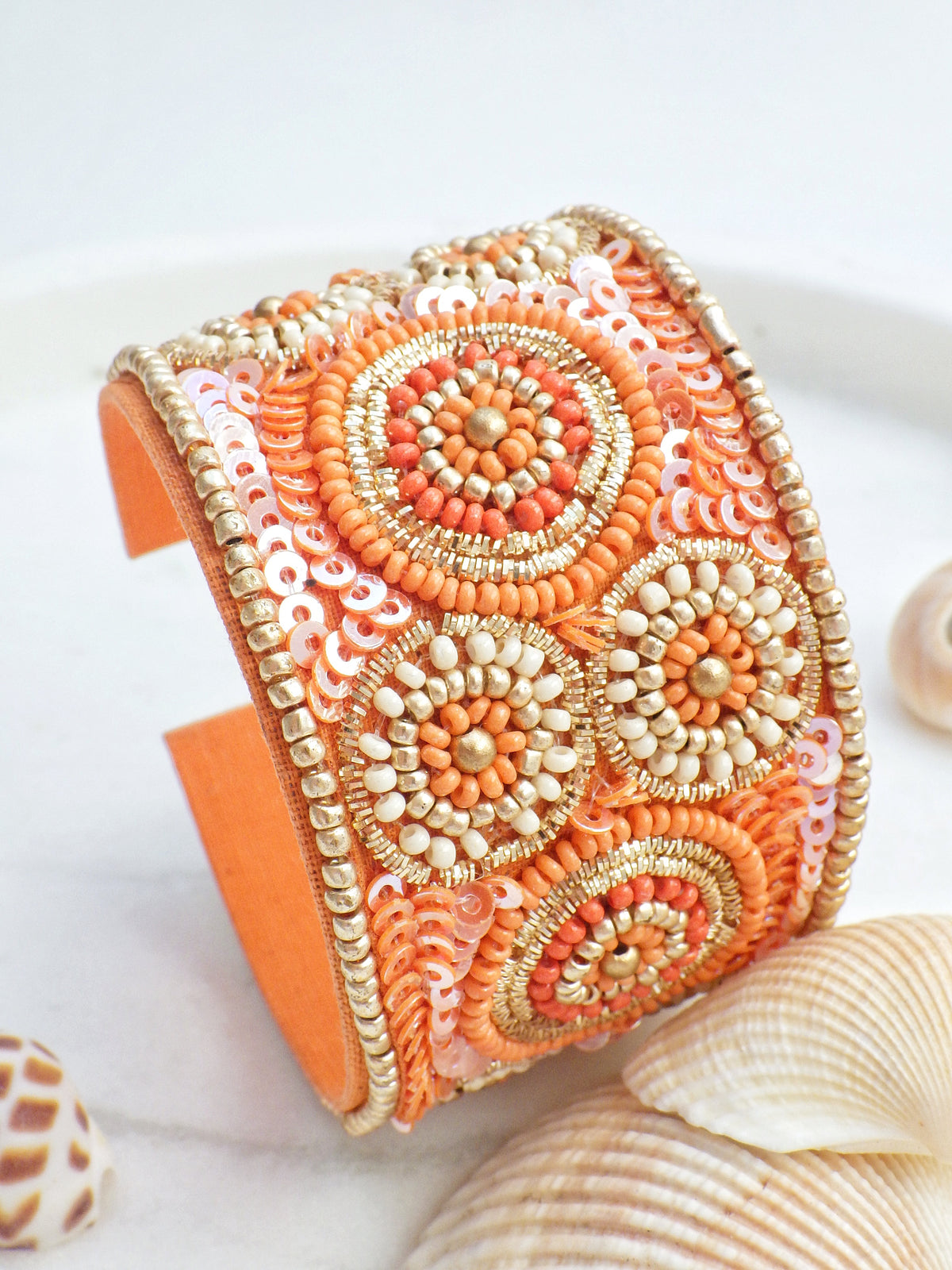SALE - Armreif - Orange mit Kreisen #06