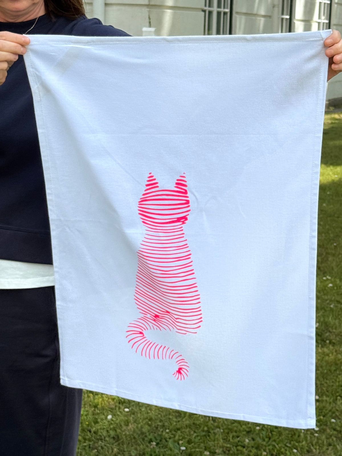 Küchenhandtuch - Gestreifte Katze Neonpink