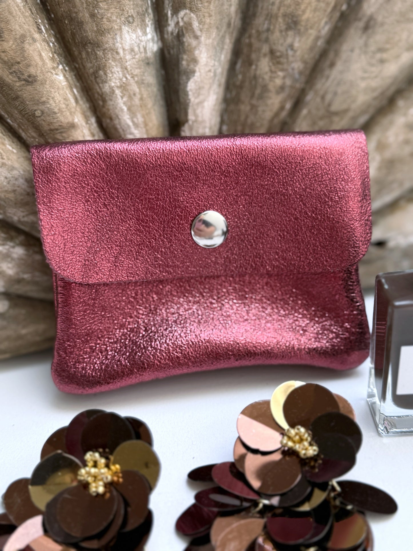Leder-Portemonnaie - Rot Metallic
