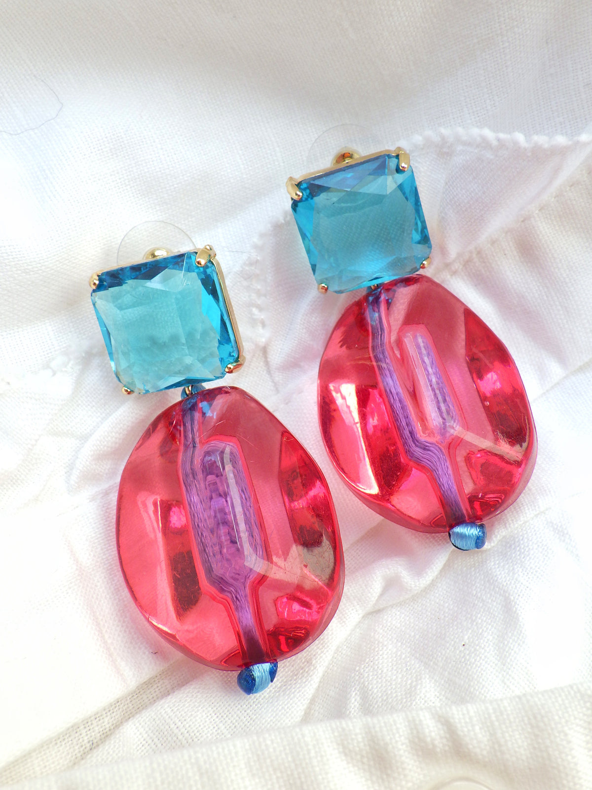 SALE - Ohrringe - „Klunker“ Blau/Pink