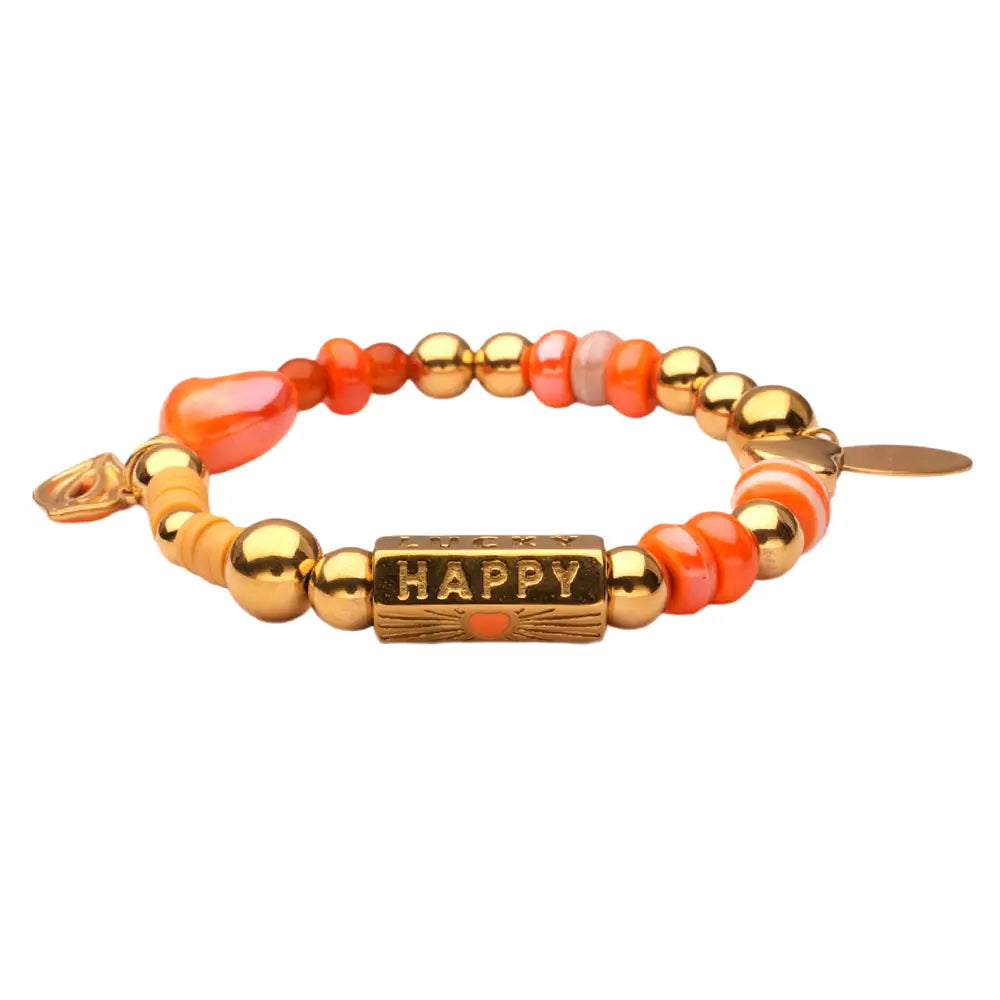 SALE - Glücks-Armband - Orange/Gold mit Glücksklee & Smiley