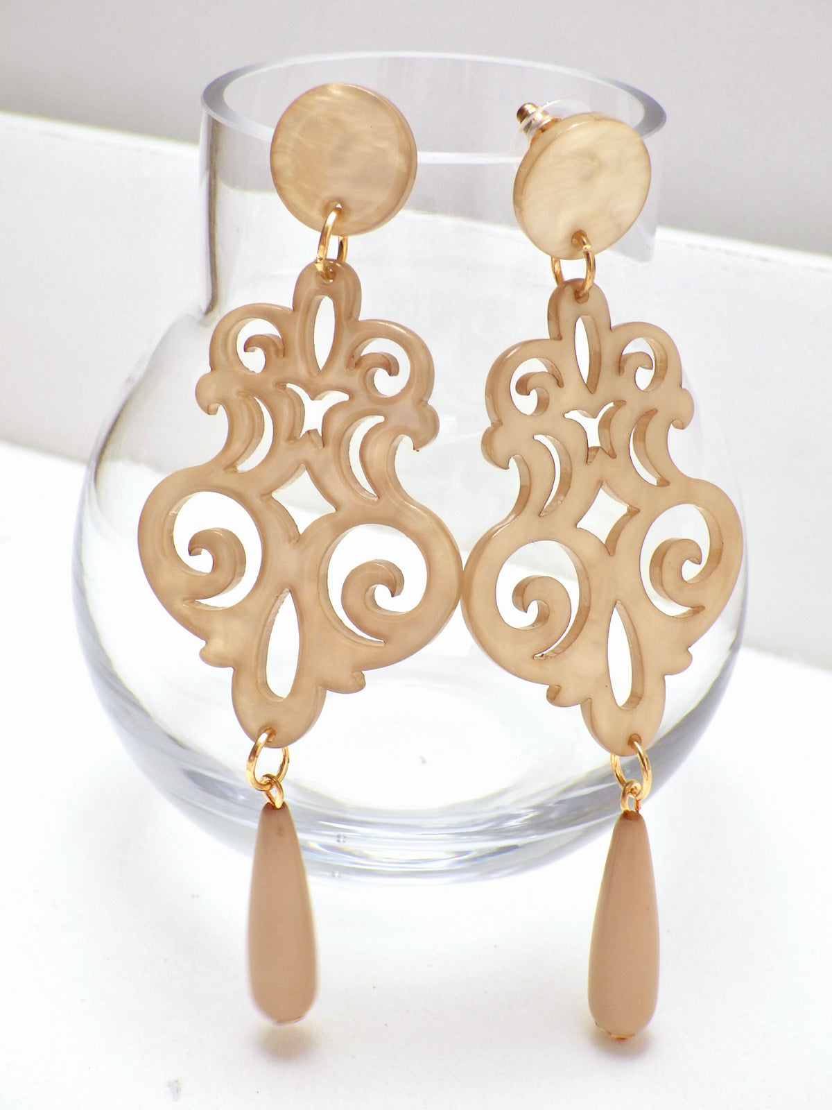 SALE - Ohrringe Horn-Hänger Beige #17