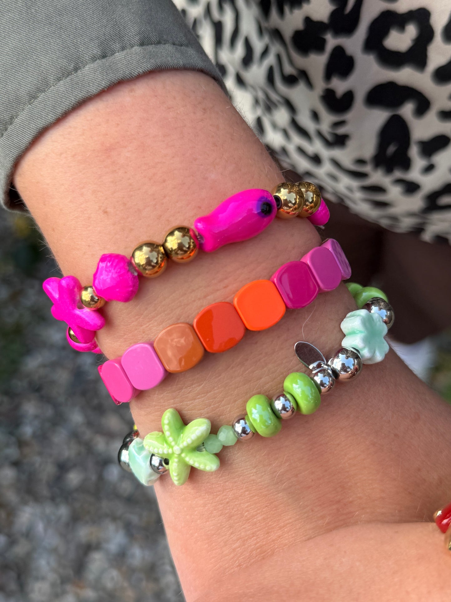 SALE - Glücks-Armband - Pink mit Glücksklee & Smiley