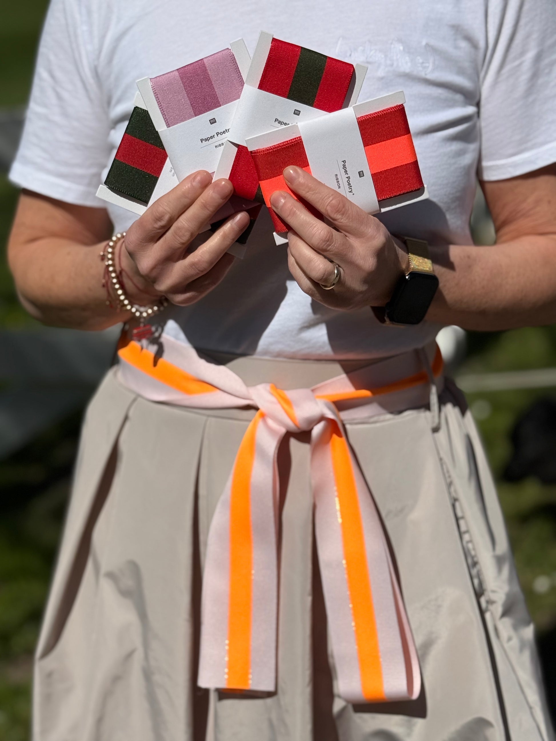 Geschenke Webband - Rot-Grün gestreift
