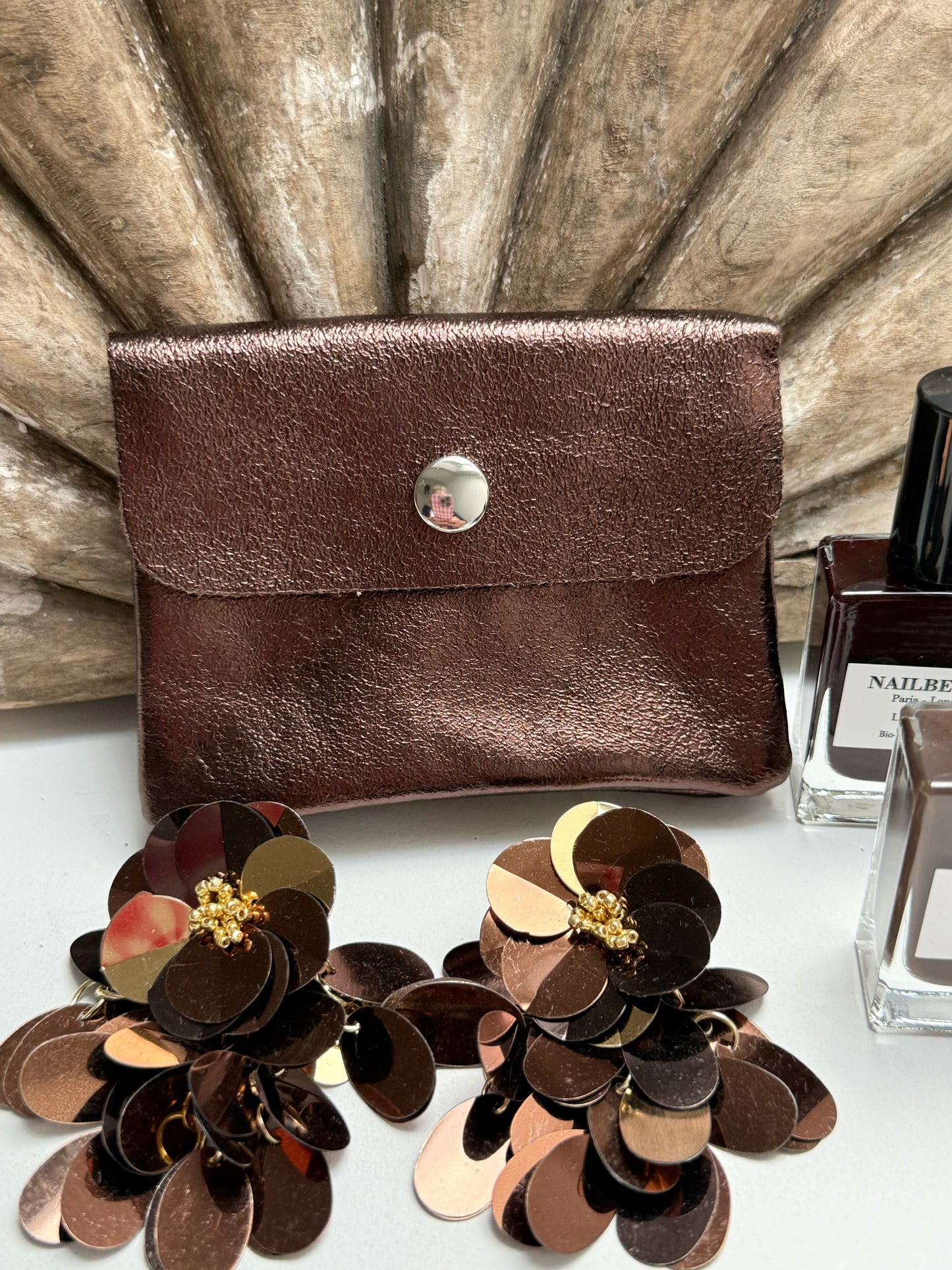 Leder-Portemonnaie - Braun Metallic