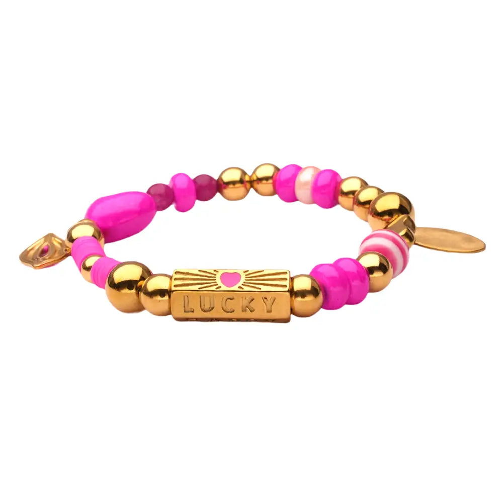 SALE - Glücks-Armband - Pink mit Glücksklee & Smiley