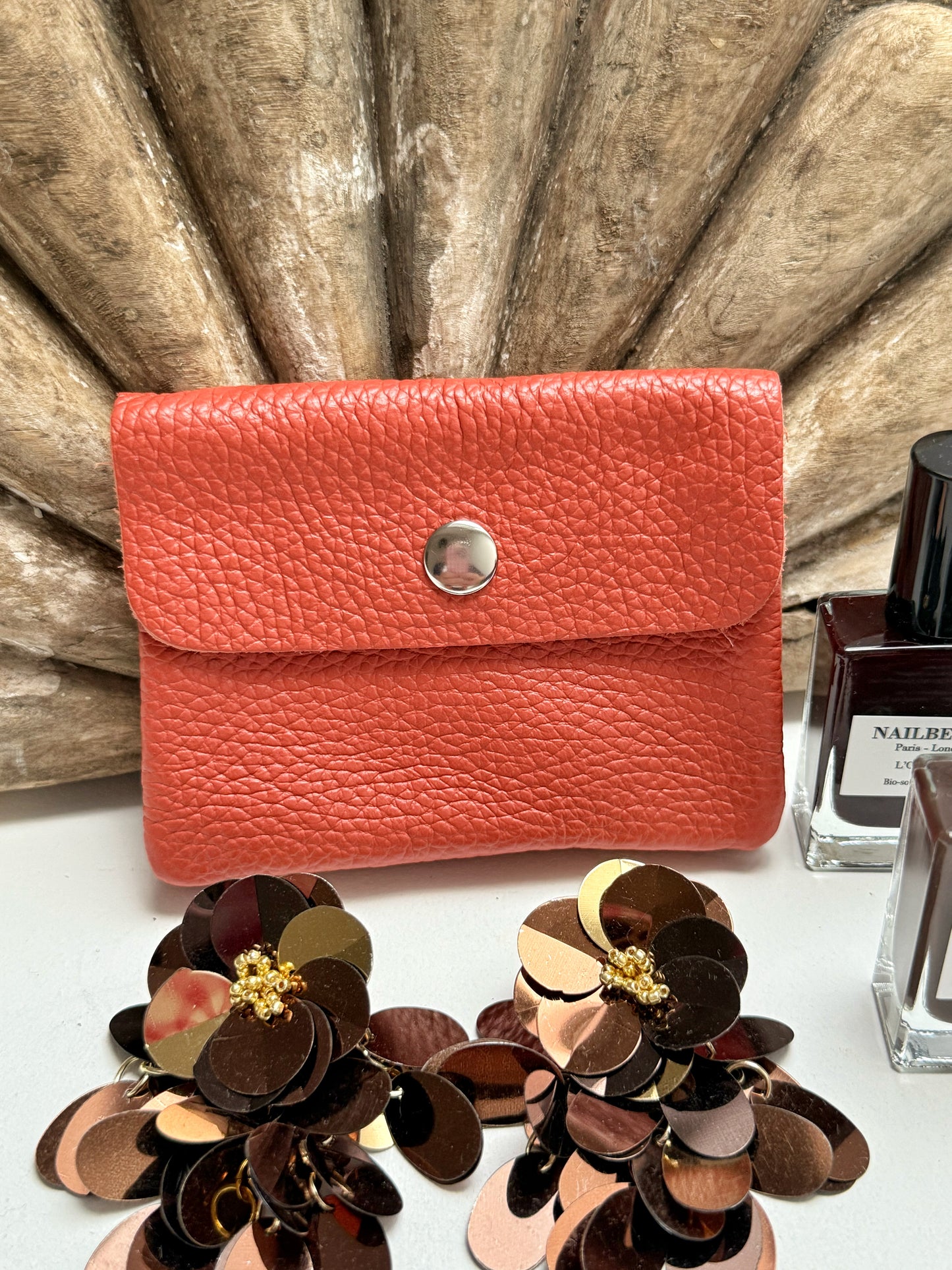 Leder-Portemonnaie - Dunkles Orange