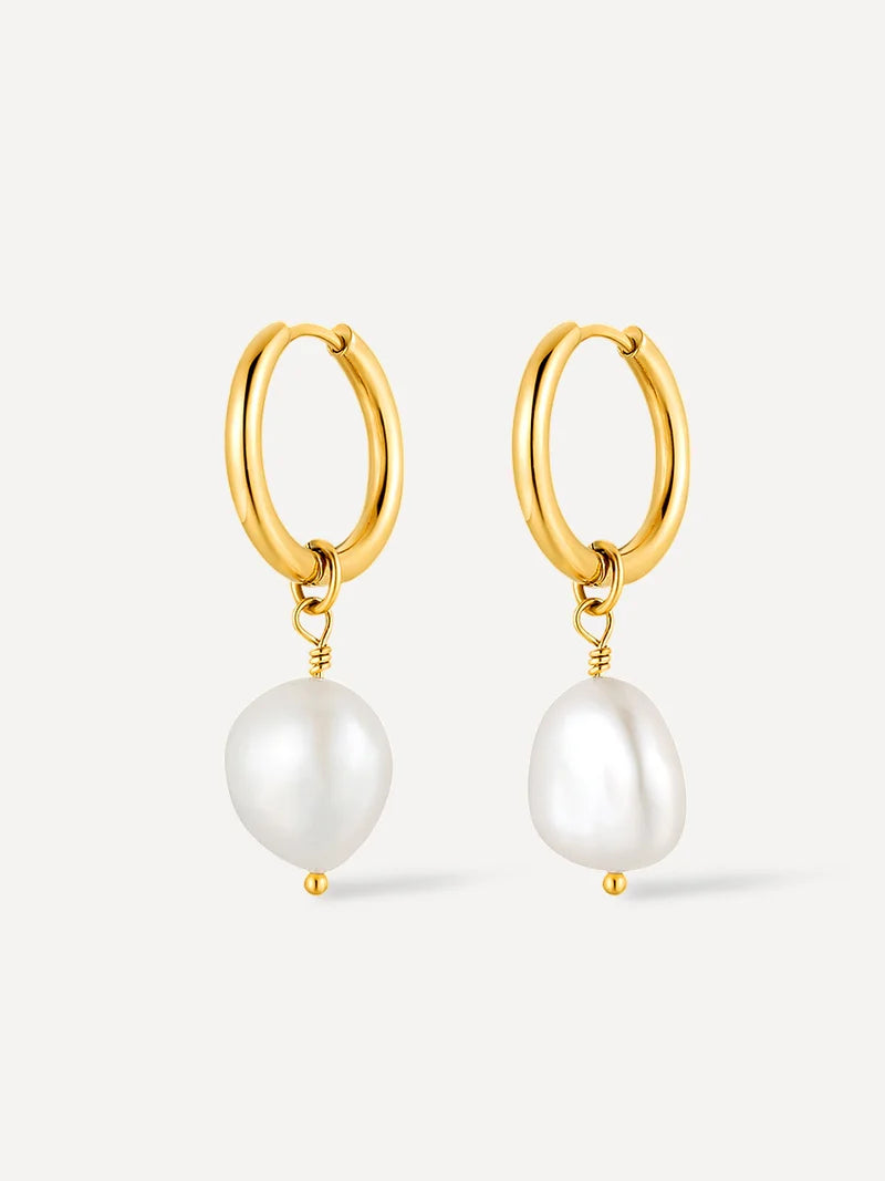 Ohrring - Creole mit Perle Gold