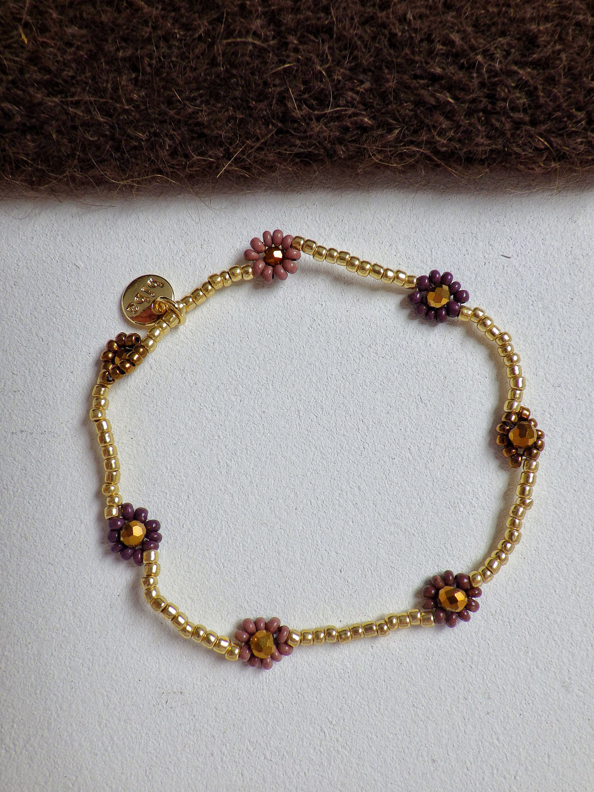 ⭐️ Armband mit Blümchen - Schoko/Aubergine