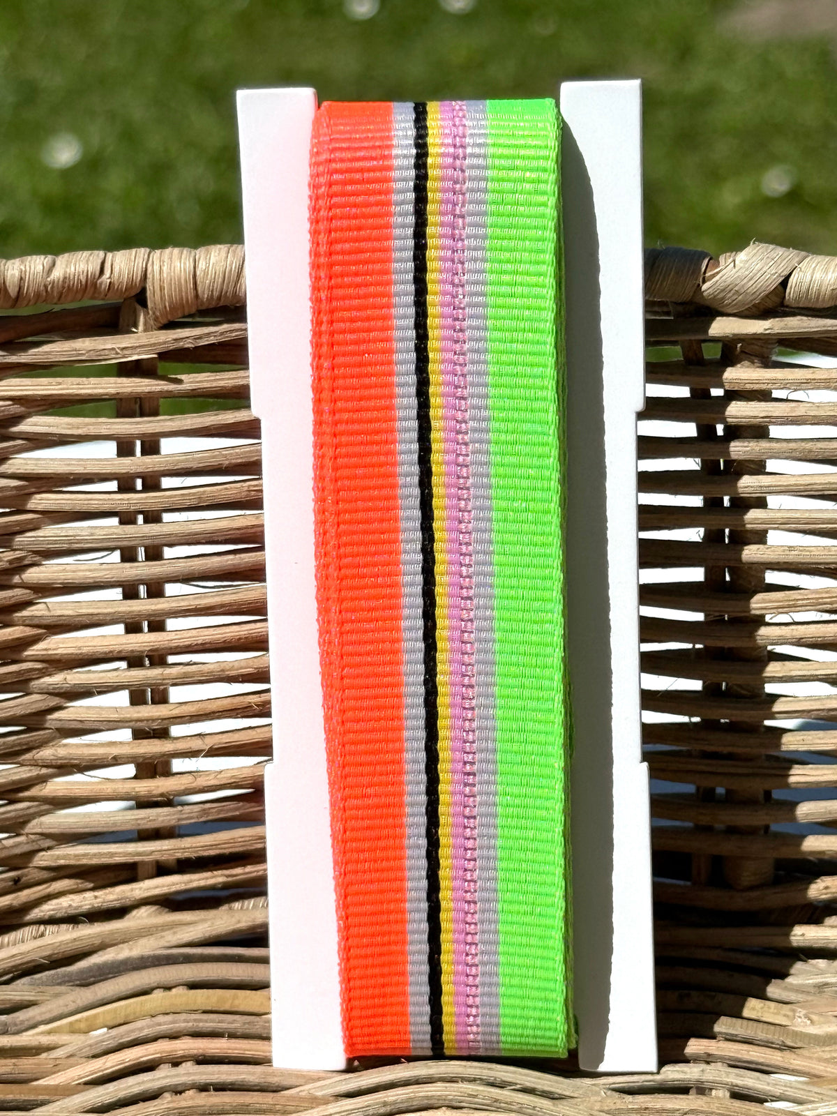 Geschenke Webband - Neongrün/Neonpink/Lila gestreift