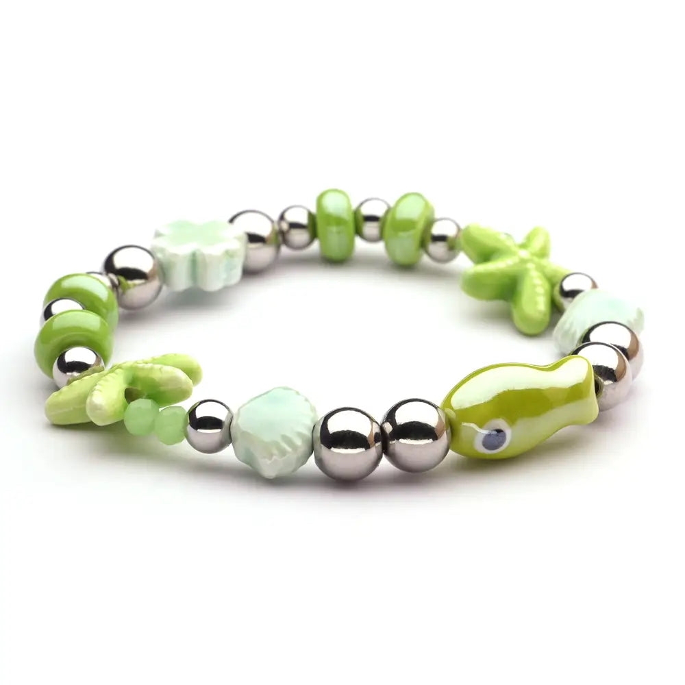 SALE - Sommer-Armband - Grün mit Glücksfisch & Seestern