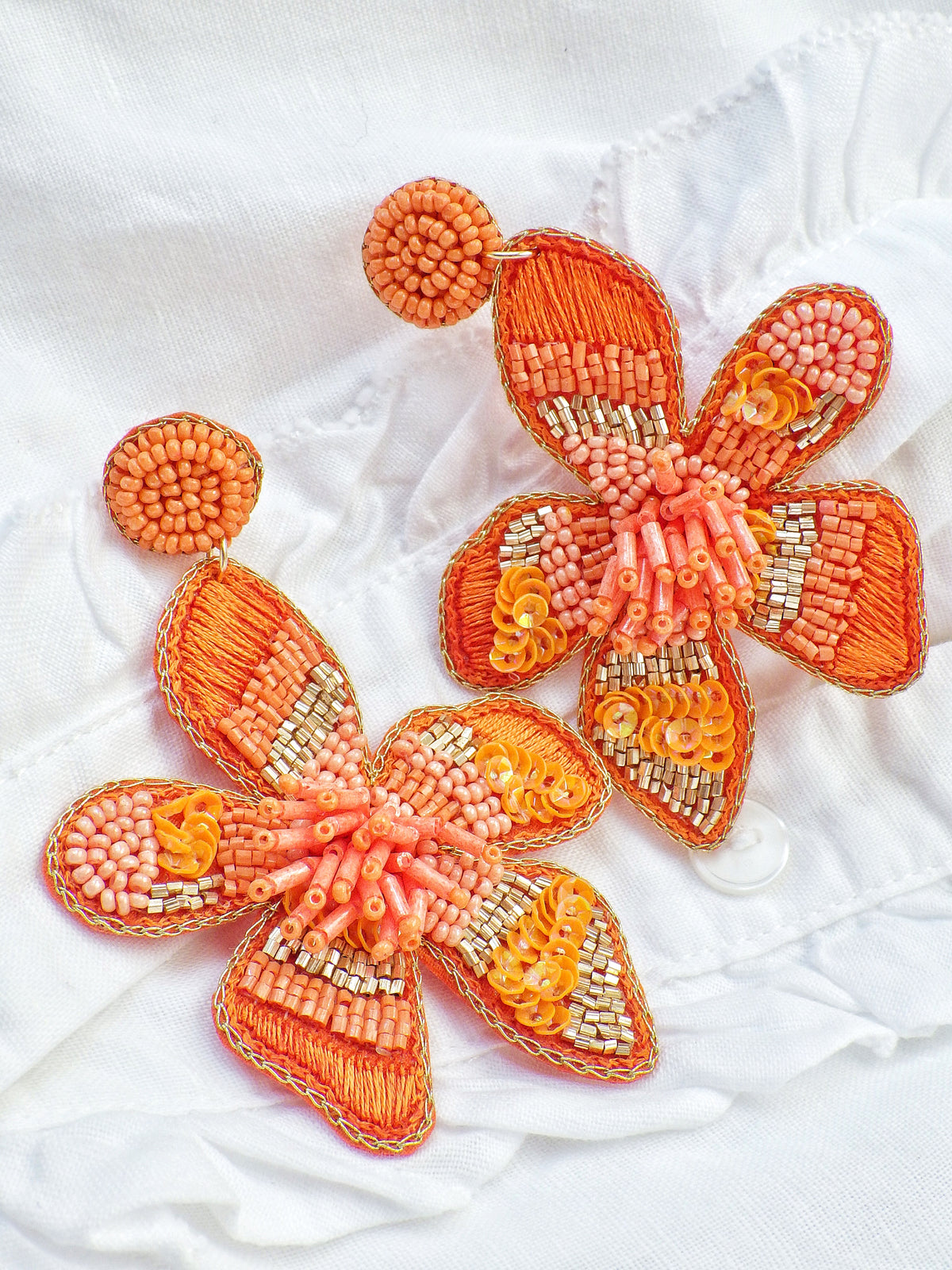 🦞 Ohrringe - Orange Perlenblüte