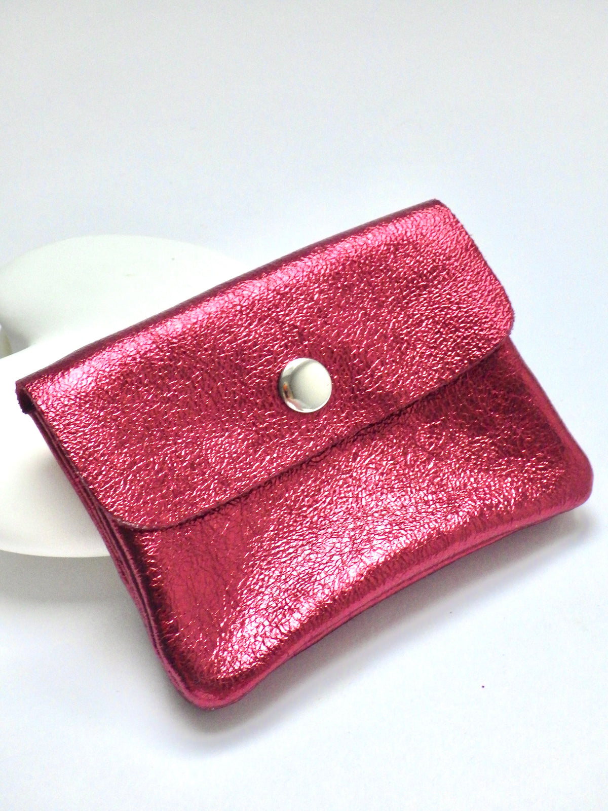 Leder-Portemonnaie - Dunkelrot Metallic