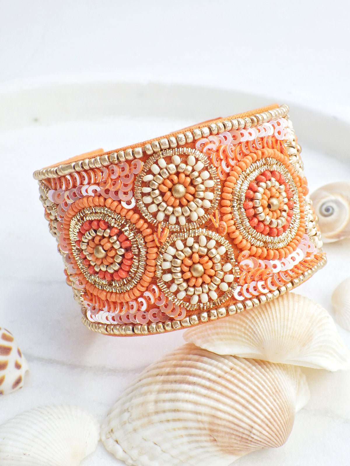 SALE - Armreif - Orange mit Kreisen #06