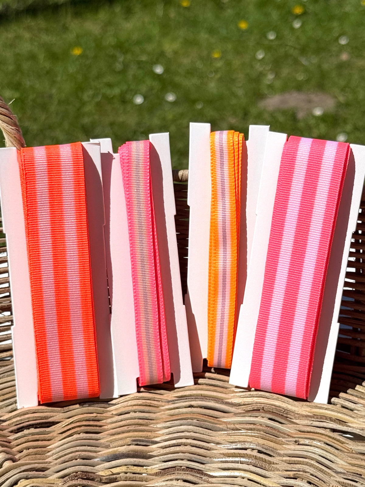 Geschenke Webband - Orange/Neonpink gestreift, Medium