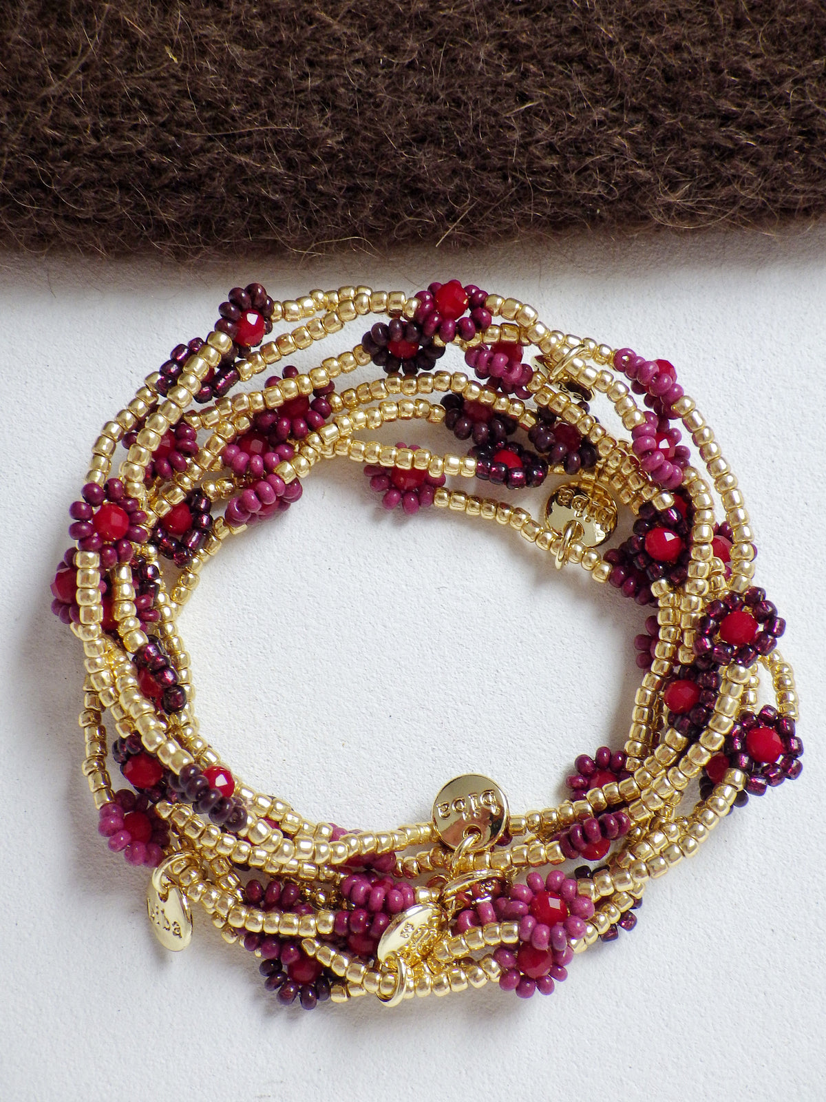 ⭐️ Armband mit Blümchen - Pink/Aubergine
