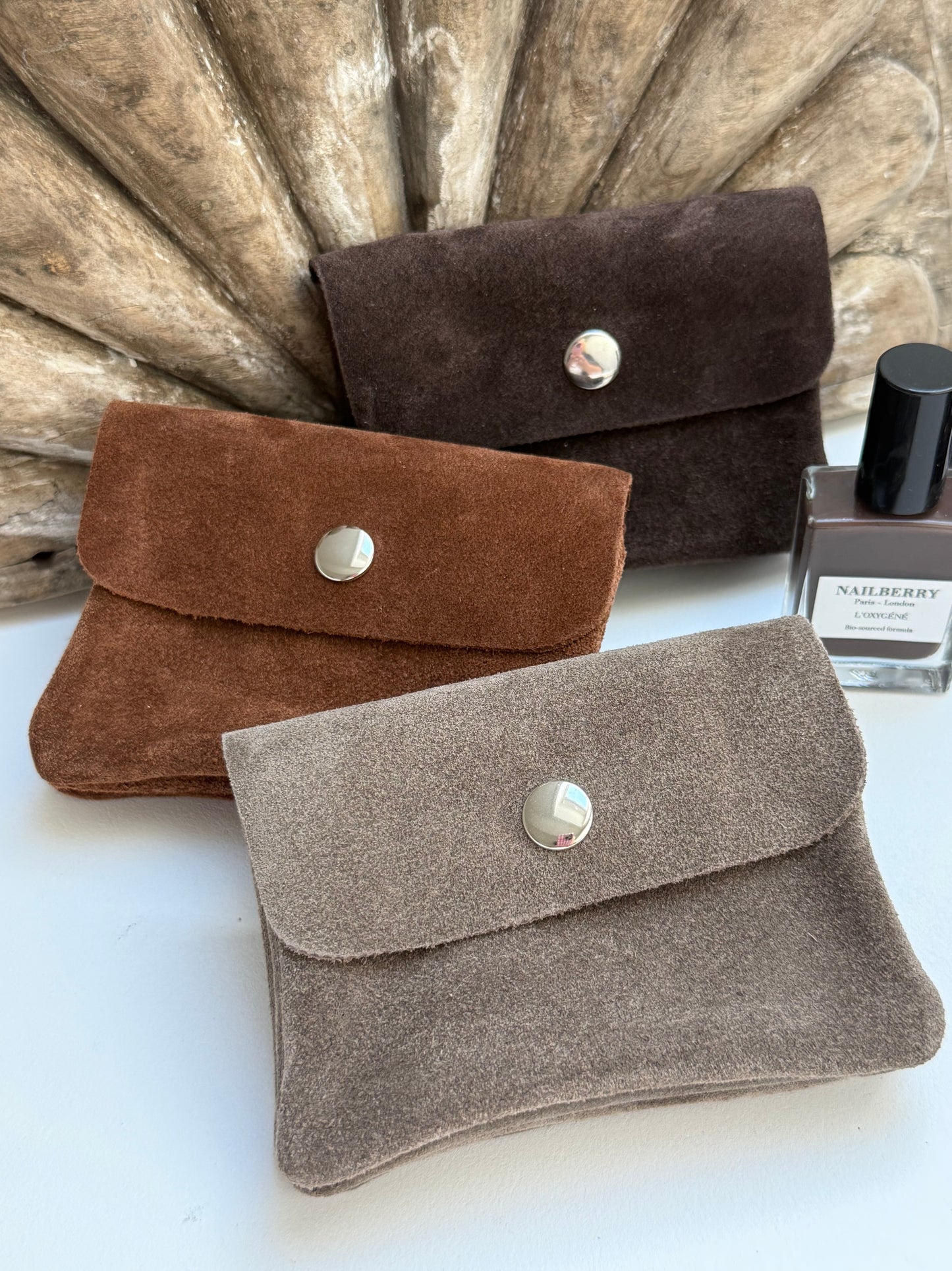 Leder-Portemonnaie - Wildleder Schokobraun