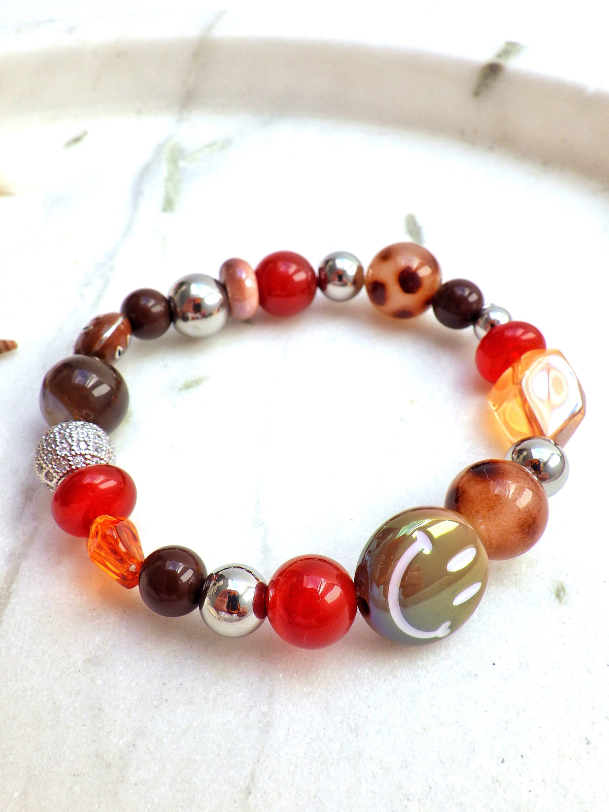 SALE - Armband - Herbstfarben mit Smiley