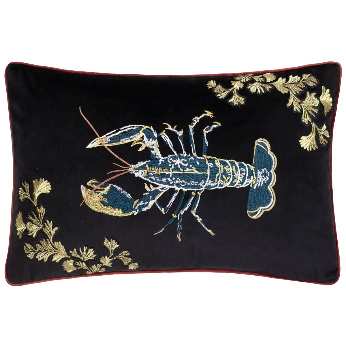 Kissenhülle - Schwarzblauer Samt mit Hummer