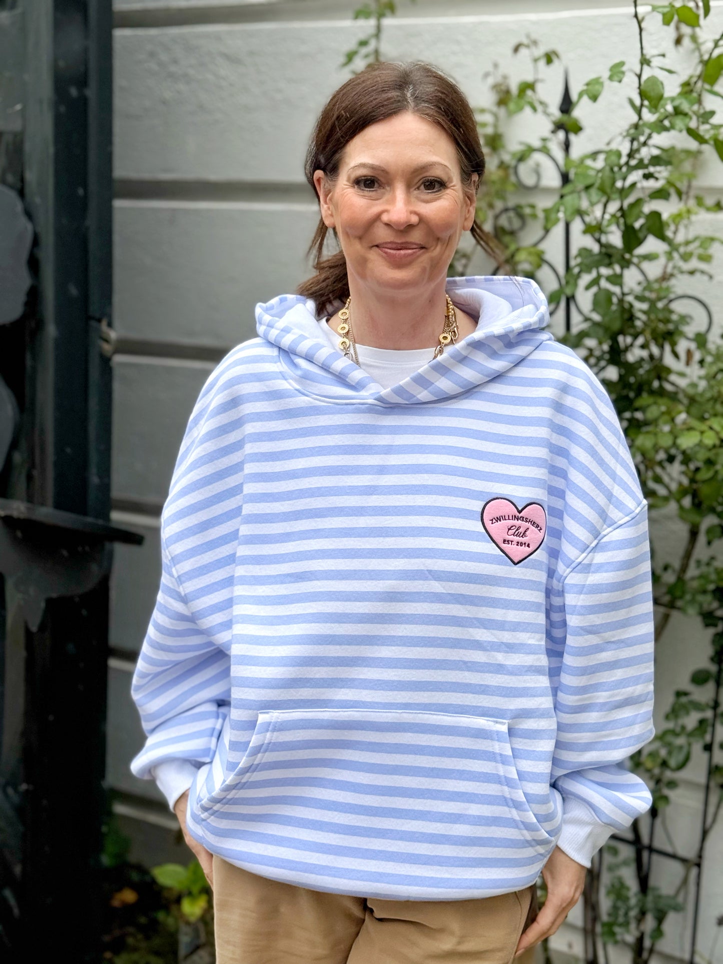 SALE - Zwillingsherz Sweatshirt - Blauweiß gestreift