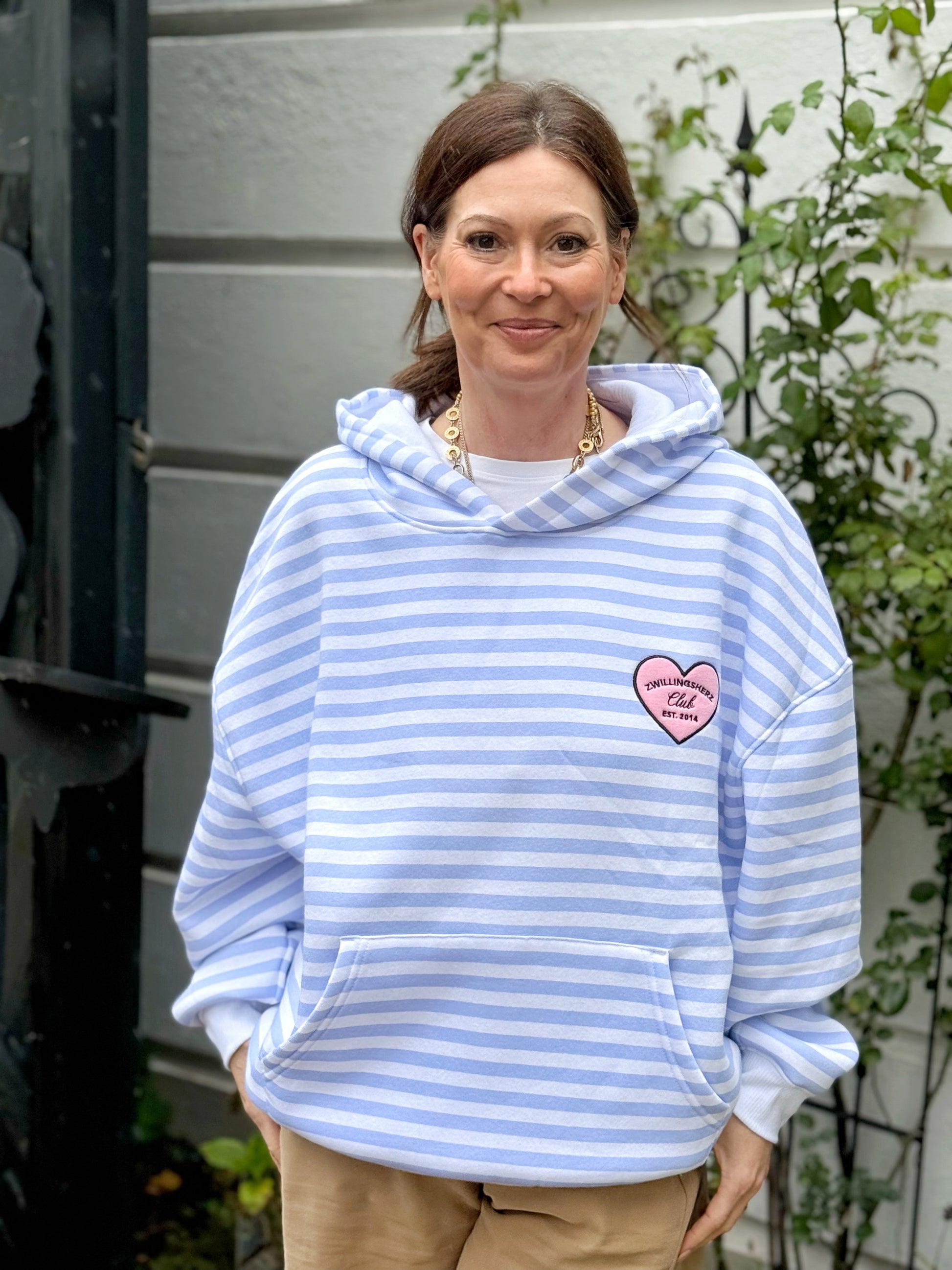 SALE - Zwillingsherz Sweatshirt - Blauweiß gestreift