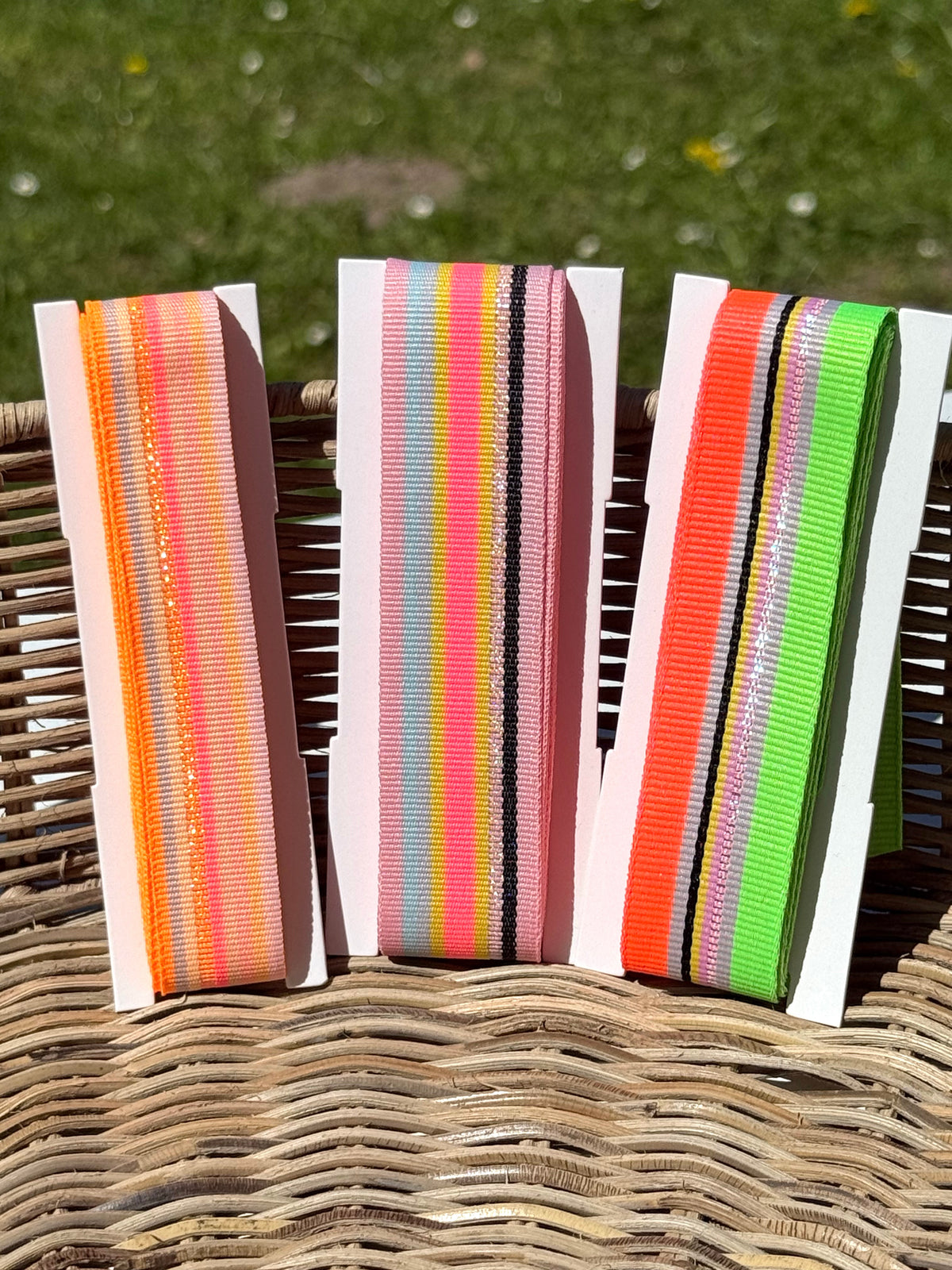 Geschenke Webband - Neonpink/Rosa/Hellblau gestreift