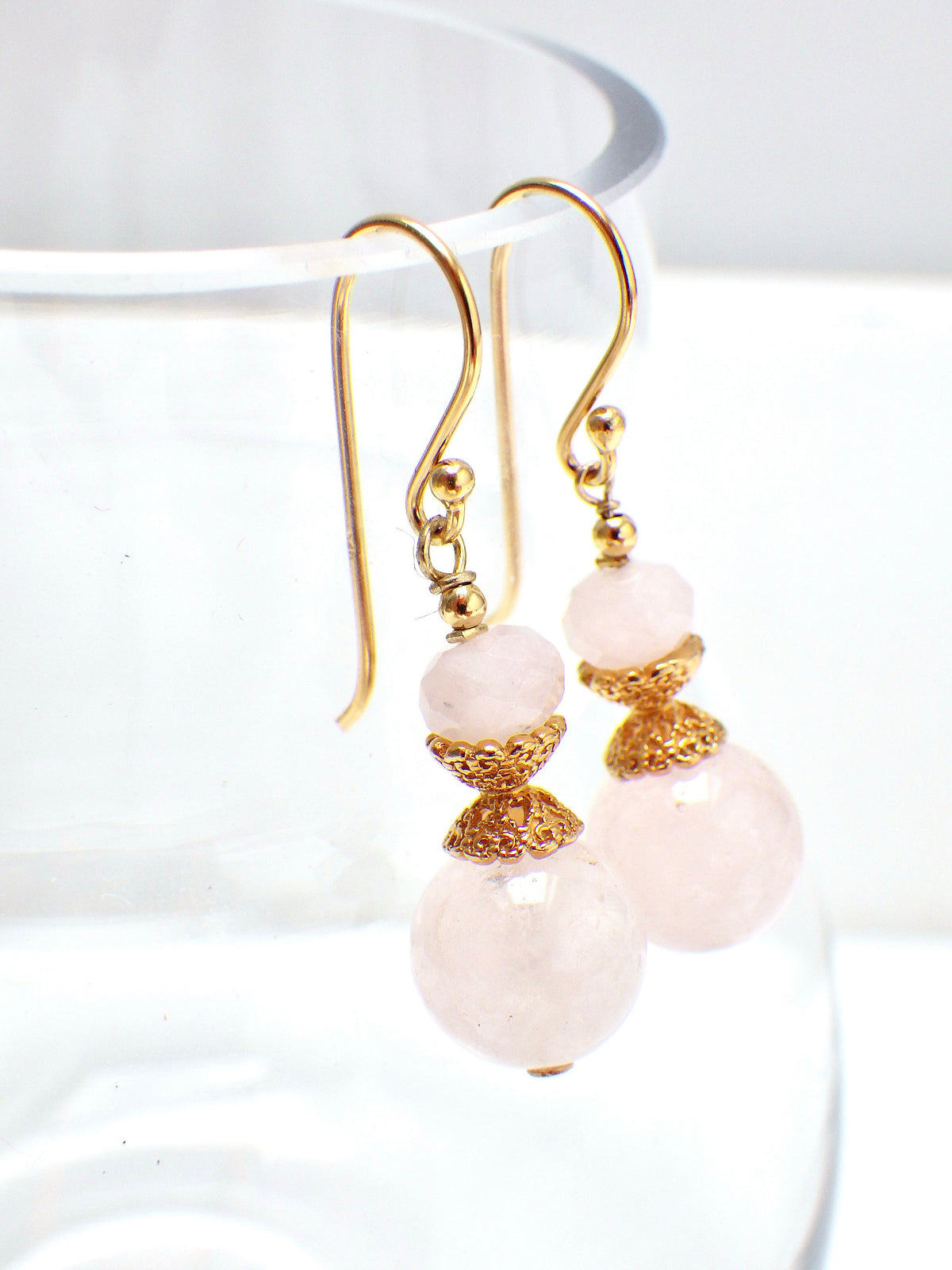 SALE - Ohrringe Kleiner rosa Hänger/Gold Echtstein #20