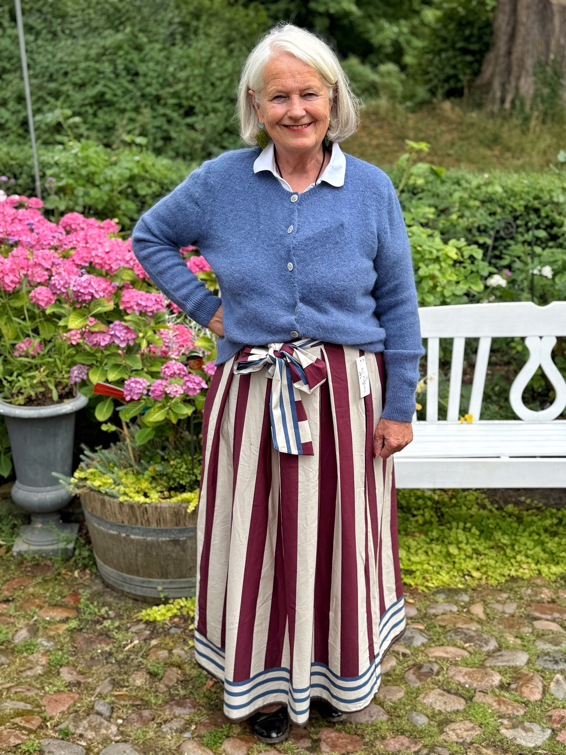 SALE - Streifenrock mit Bordüre - Braun-Ecru mit Rot/Blau